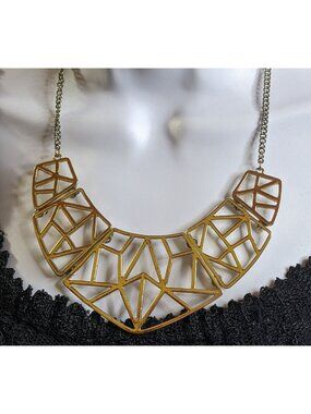 Geometric Statement Bib Necklace In Gold Tone Metal